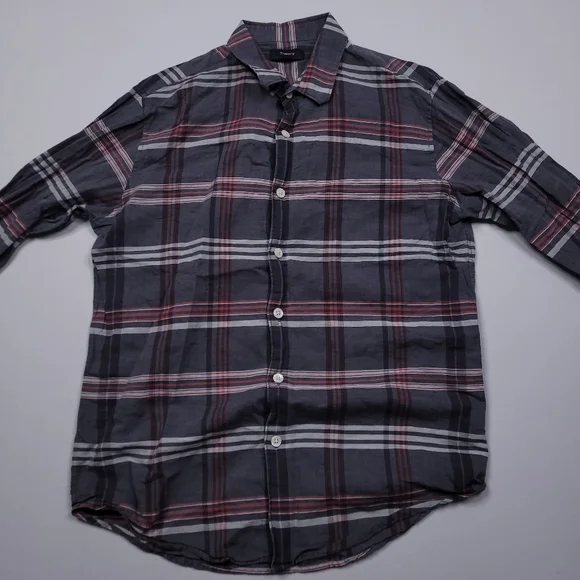 Theory Rammy Mantra Linen-Cotton Shirt Button Up Preppy Designer Plaid Small - Picture 3 of 9
